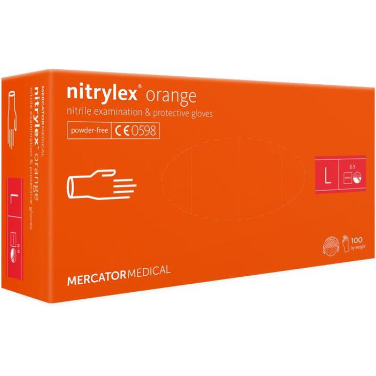 Перчатки NITRYLEX® ORANGE нитриловые смотровые неприпудренные размер L 50 пар/пач
