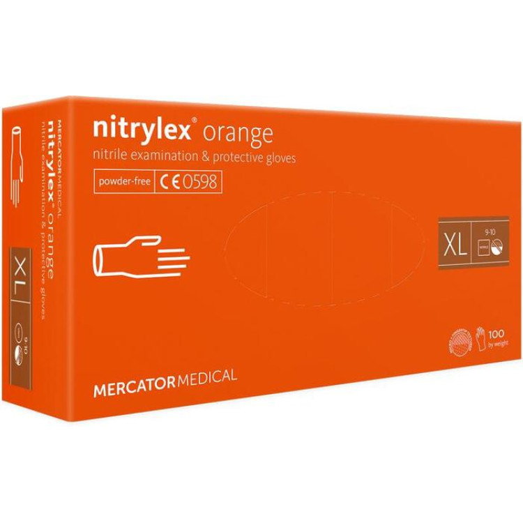 Перчатки NITRYLEX® ORANGE нитриловые смотровые неприпудренные размер XL 50 пар/пач