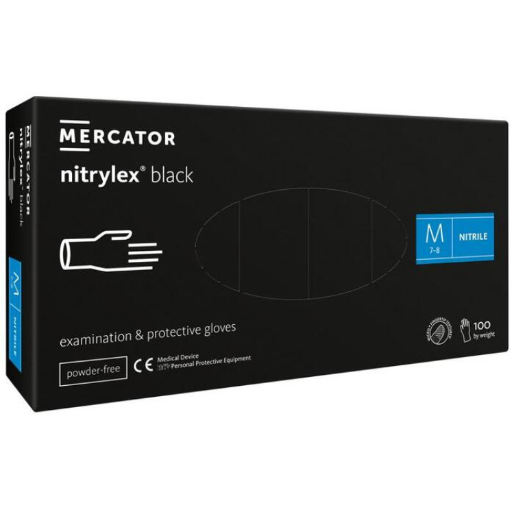 Перчатки Nitrylex® BLACK нитриловые обзорные нестерильные неприпудренные размер M 50 пар/пач