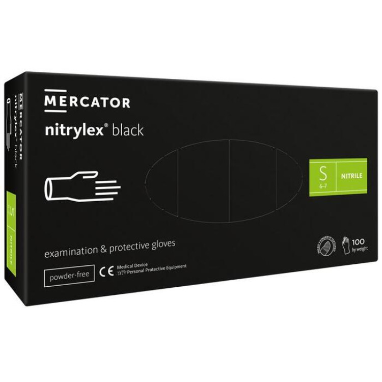 Перчатки Nitrylex® BLACK нитриловые обзорные нестерильные неприпудренные размер S 50 пар/пач