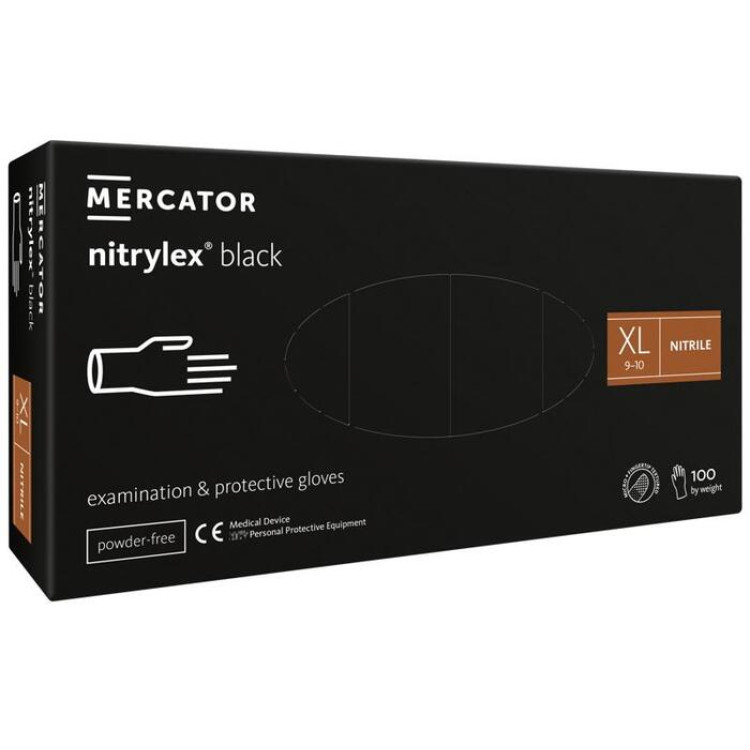 Перчатки Nitrylex® BLACK нитриловые обзорные нестерильные неприпудренные размер XL 50 пар/пач