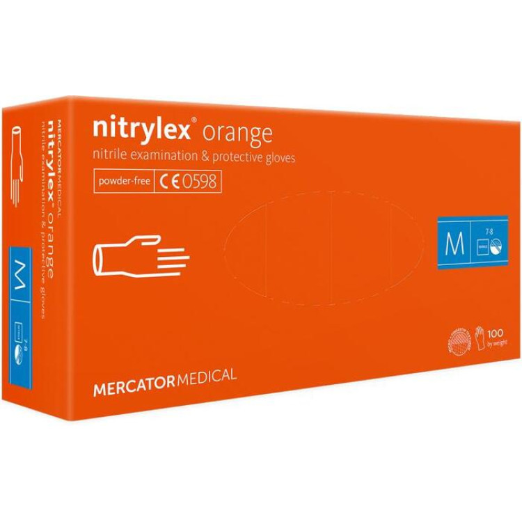 Перчатки NITRYLEX® ORANGE нитриловые смотровые неприпудренные размер M 50 пар/пач