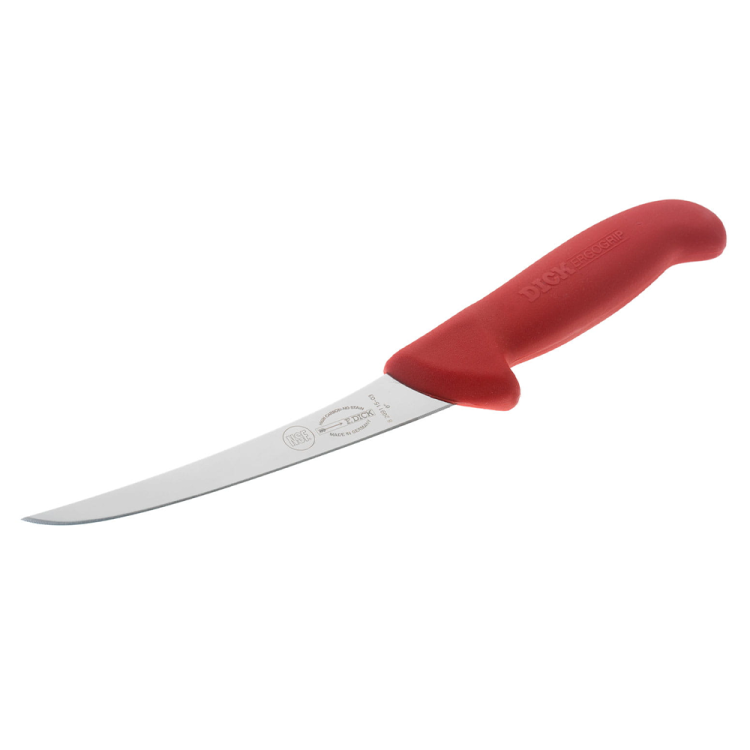 Ніж обвалювальний DICK ErgoGrip 130 мм жорсткий вигнуте лезо червоний 82991130-03