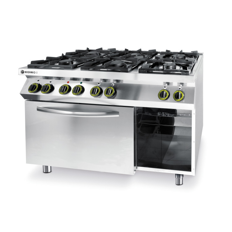 Плита газова 6-ти конфоркова Kitchen Line з електричною конвекційною духовою шафою GN 1/1 225899 Hendi