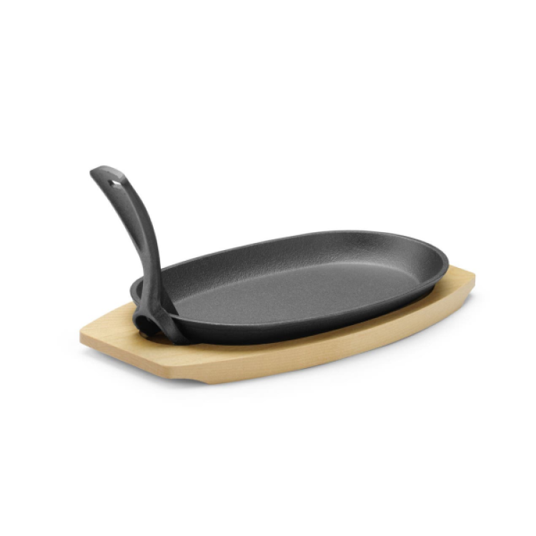 Тарілка чавунна на деревяній підставці з ручкою 280x140x(H)30 мм 629383 Hendi